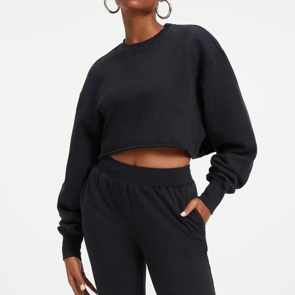 NWT Good American 100% Cotton Casual Comfy Athleisure Minimal LS Crop Sweatshirt - Picture 6 of 6